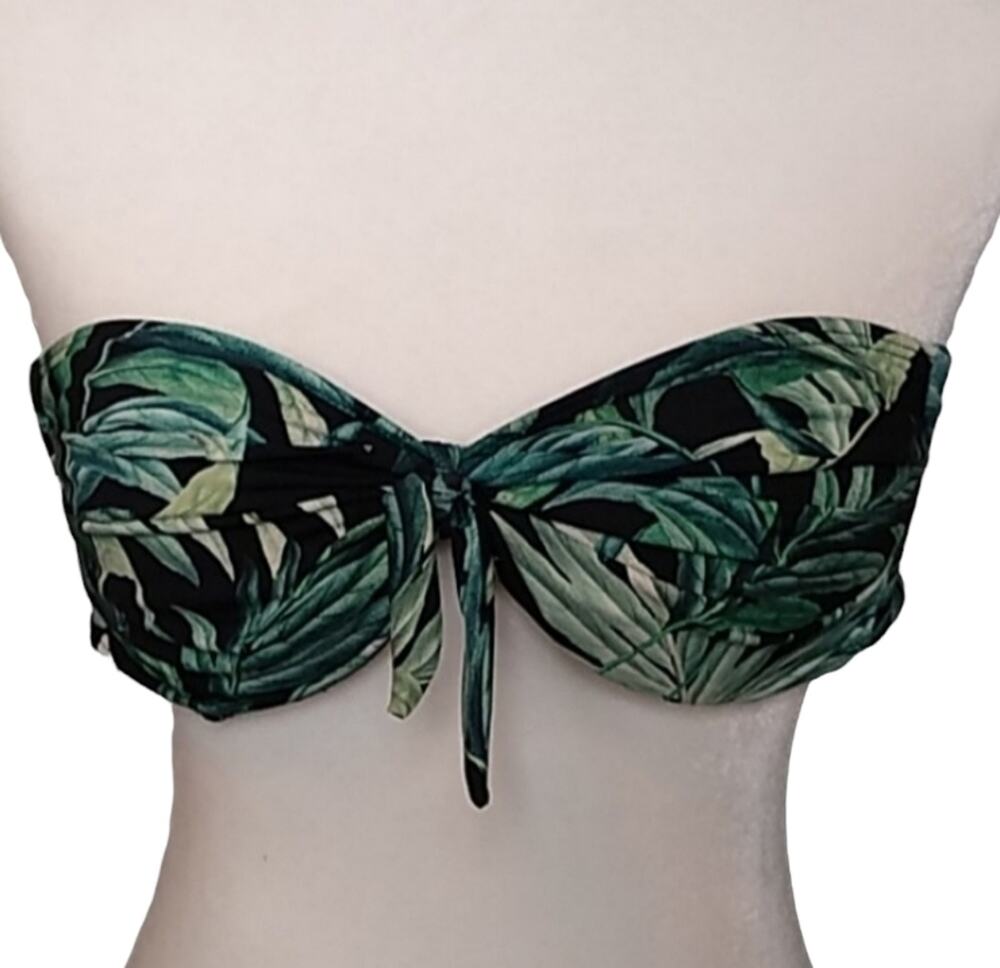 Beach Joy Womens SZ Small Green Palm Leaf Strapless Bikini Swim Top